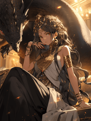 AI generated: Ancient Mesopotamia, Akkadian Dynasty 1000-year powerful queen girl, grey eyes, fierce and majestic,...