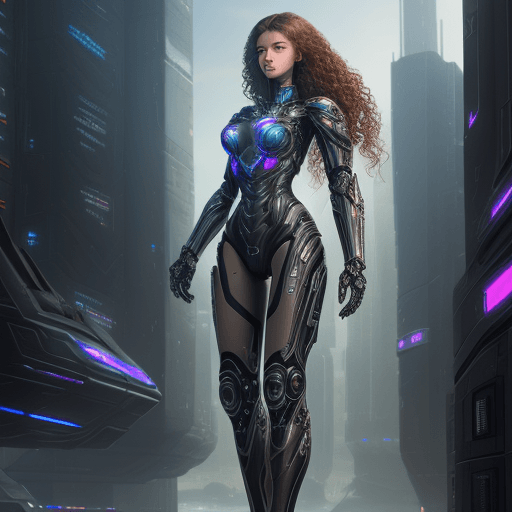 AI generated: entire feet visible , realistic photograph, fine detail, futuristic city background,18 year old, bea...