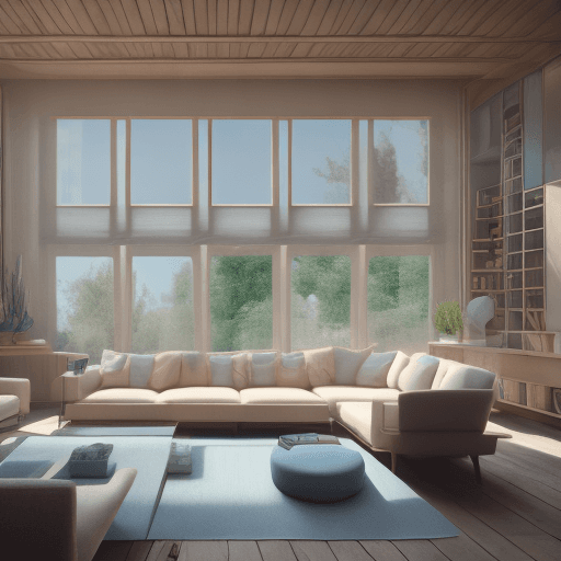 AI generated: High resolution photography interior design, dreamy sunken living room conversation pit, wooden floo...