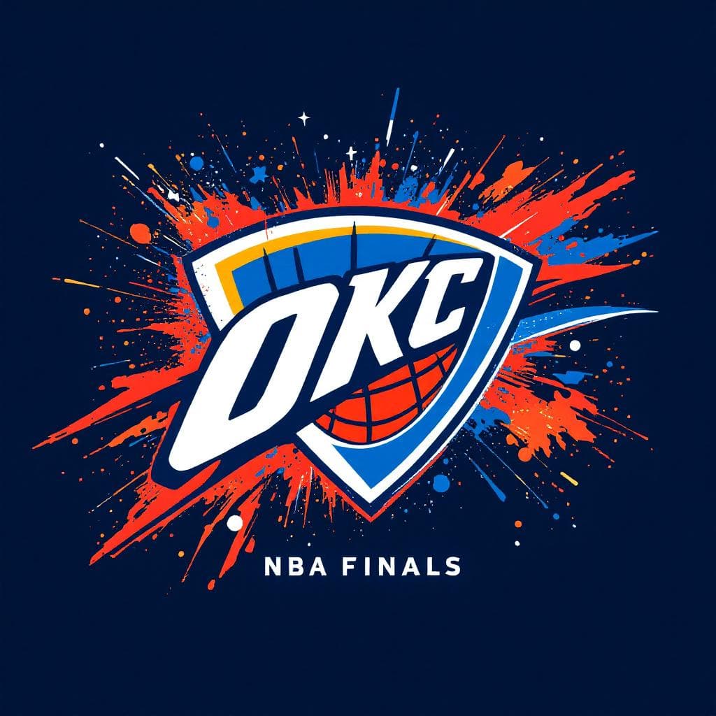 AI generated: OKC Thunder Logo Explosion with "NBA FINALS" written underneath