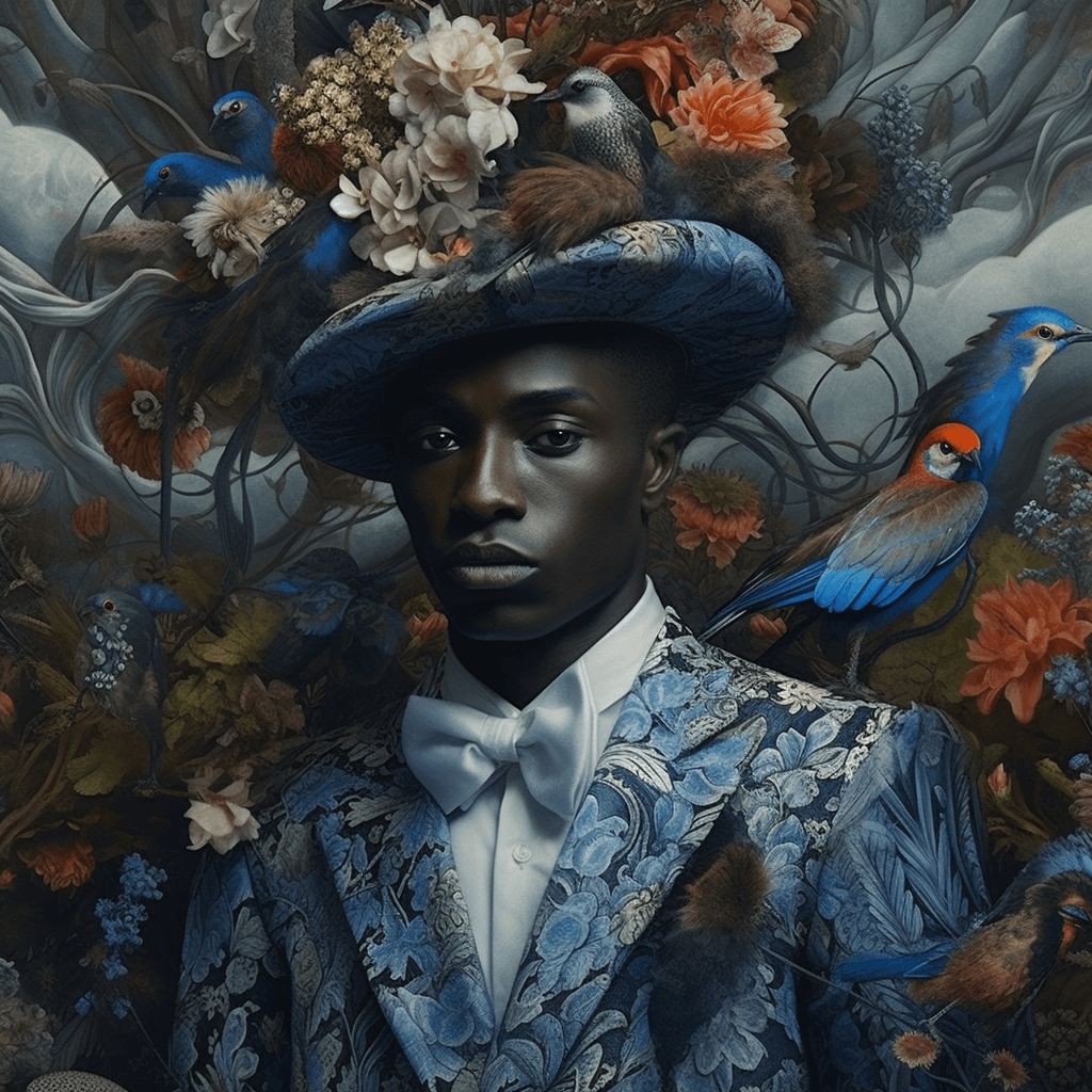 AI generated: black man in a gothic paradise fashion editorial