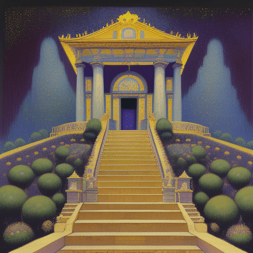 AI generated: Led Zeppelin´s Stairway to heaven", fine detailed pointillism painting + low-angle view, hyper-reali...