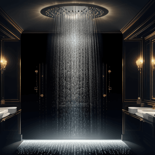 AI generated: Generate a stable diffusion image showcasing the captivating allure of a luxurious shower in a dark,...