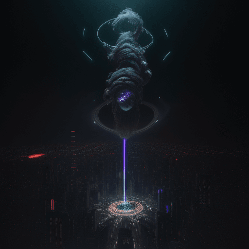 AI generated: male, medium beard, Cyberpunk Night City, black hole, singularity, apocalypse, nihilism, Cthuru, gra...