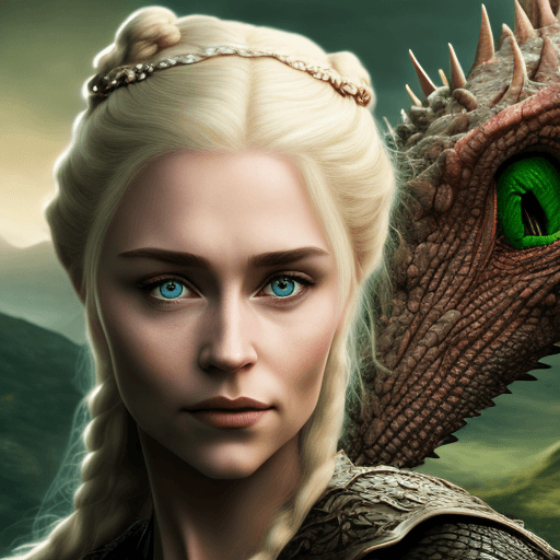 AI generated: High resolution photography of a blonde woman, with green eyes, gross lips, with a dark big and fier...