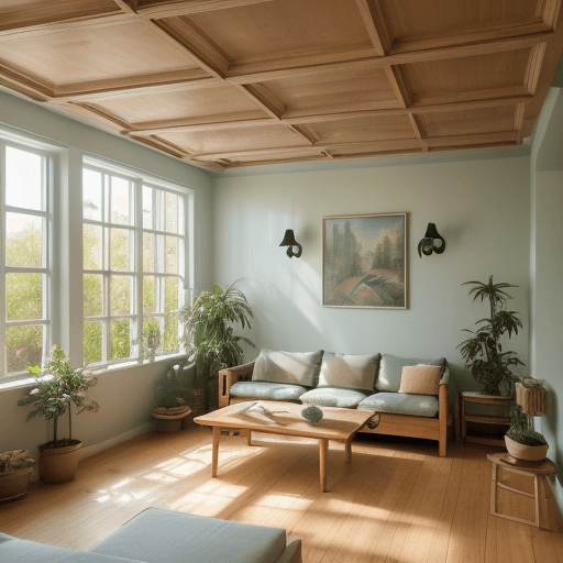 AI generated: High resolution photography interior design, dreamy sunken living room conversation pit, wooden floo...