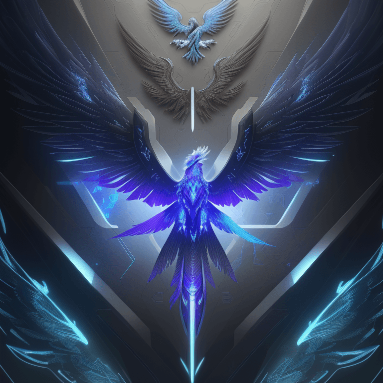 AI generated: Design a sleek and futuristic logo with a close-up shot of a Tech Phoenix, intricately showcasing el...
