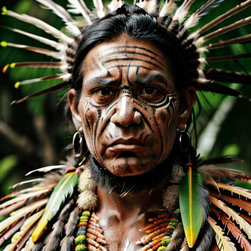 AI generated: portrait close-up man, (dressed) chief of the tribe, (ritual clothing, extremely detailed), suit ful...