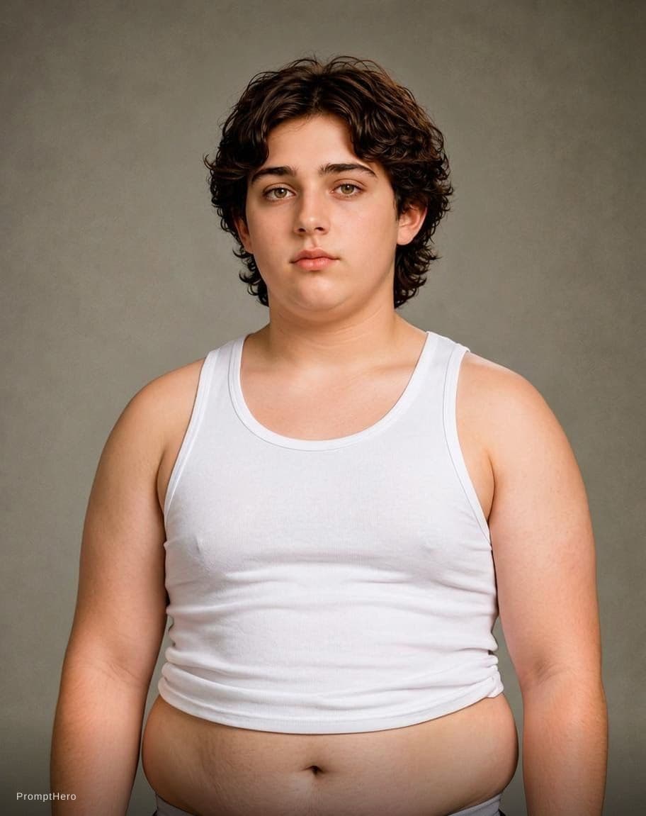 AI generated: Smooth and clear skin. Excess weight is visible on his body. Body with fat covering under the skin. ...