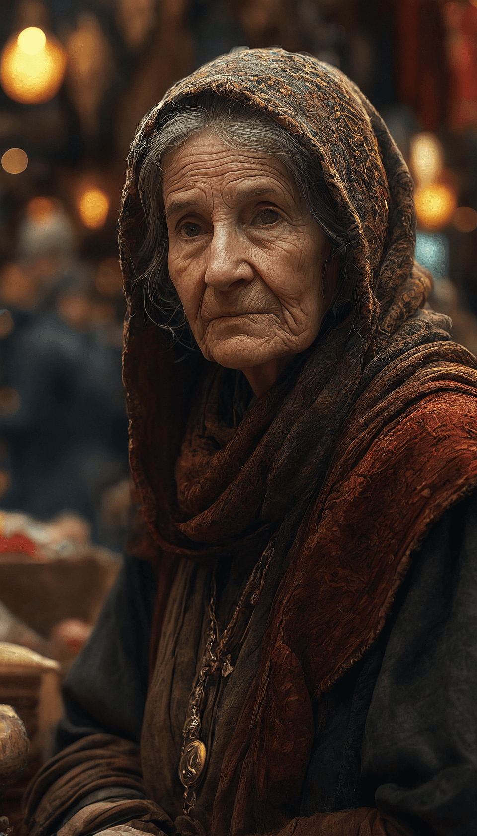 AI generated: An old woman in
a market close up, subdued, tested of time, trending on artstation,sharp focus, stu...
