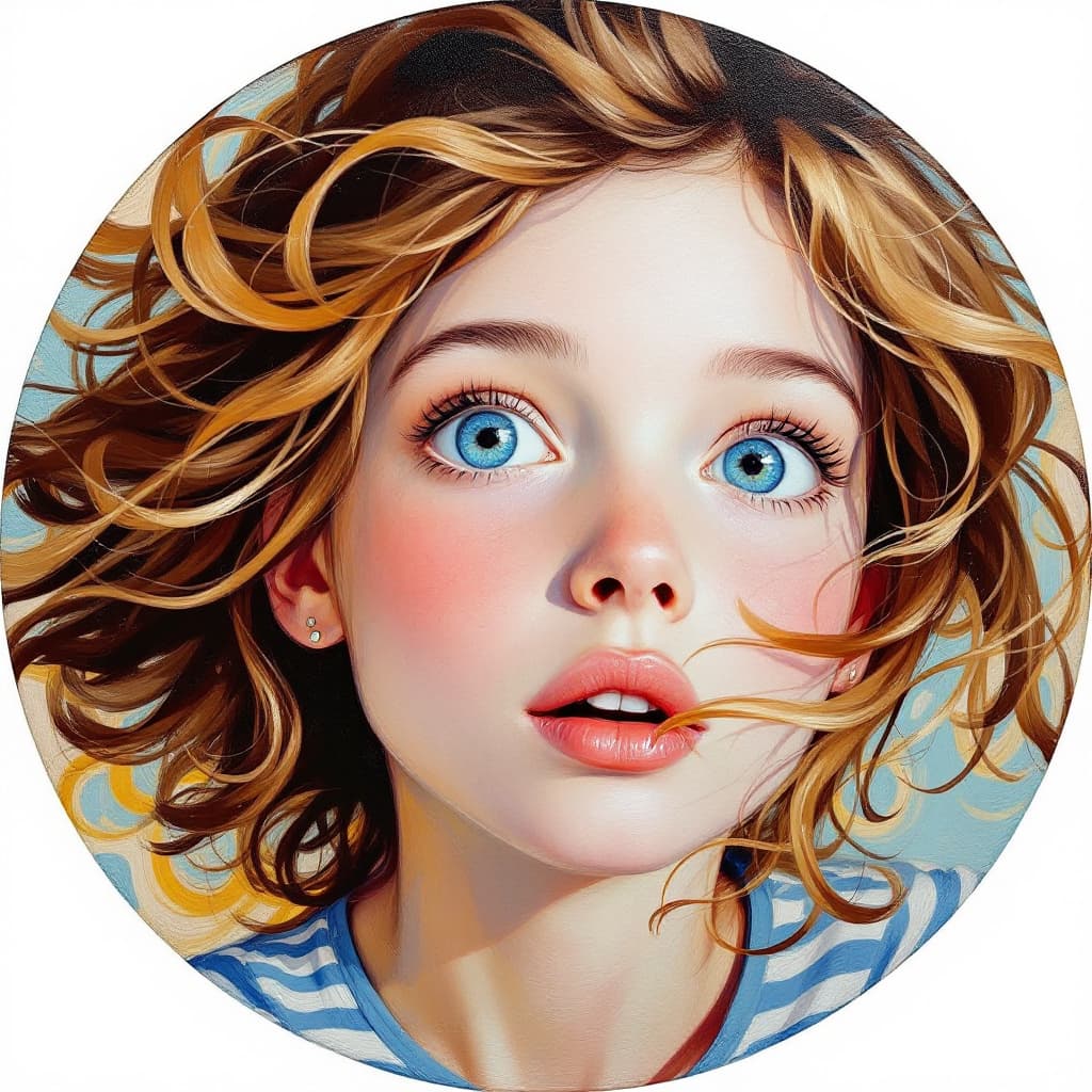 AI generated: Circular oil painting with a fishe effect, trippy, psychedelic, and surreal focusing on a central cl...