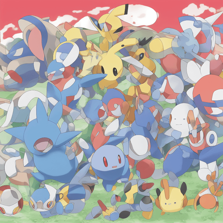 AI generated: sugimori ken \(style\), pokemon \(creature\), porygon, porygon2, metagross, rotom, rotom-h, simple b...