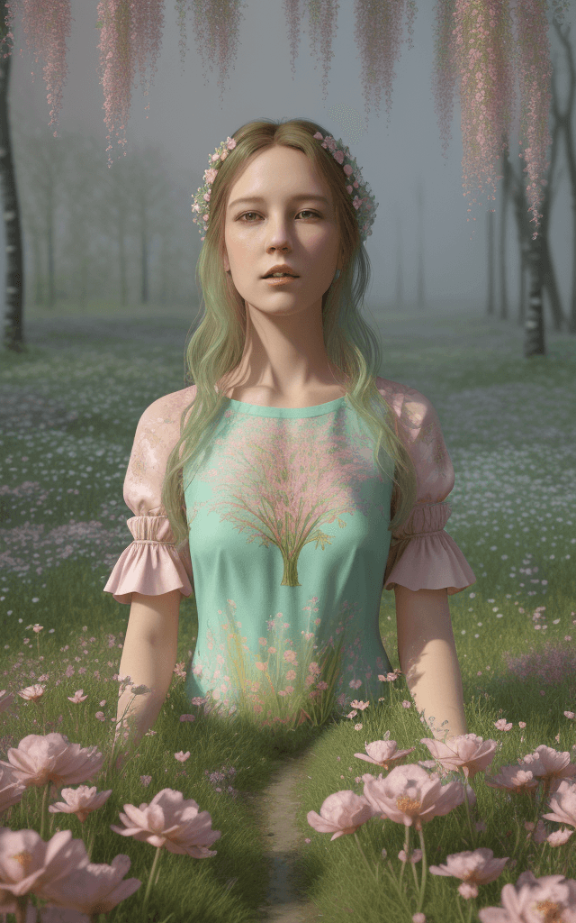 AI generated: mdjrny-v4 style, whimsical fantasy elegant meadow flowers botany maximalism with a wave of flowers g...