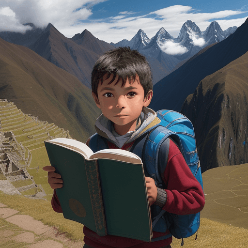 AI generated: In this enchanting image, we see Teo Q, a 10-year-old boy from Cuzco, Peru, on one of his captivatin...