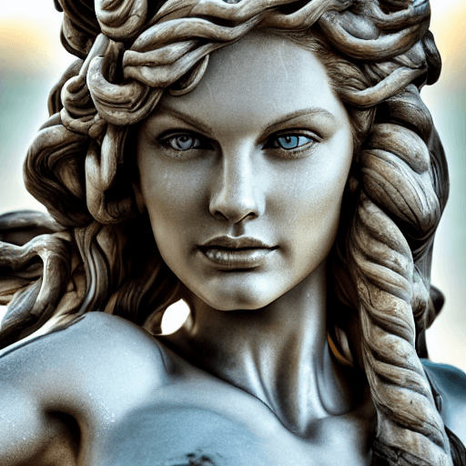 AI generated: Render Complete: Portrait of cyborg medusa, close-up, carved in marble,,beautiful full woman, frolic...