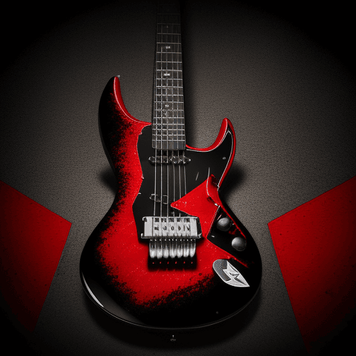 AI generated: hyperrealistic logo, rock Group "YBA", red color, black background, black and red electric guitar