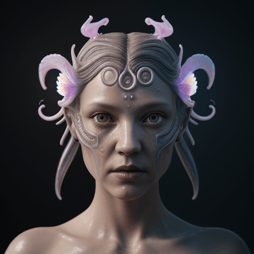 AI generated: Goddess close-up portrait ribcagel. jellyfish phoenix head, nautilus, orchid, skull, betta fish, bio...