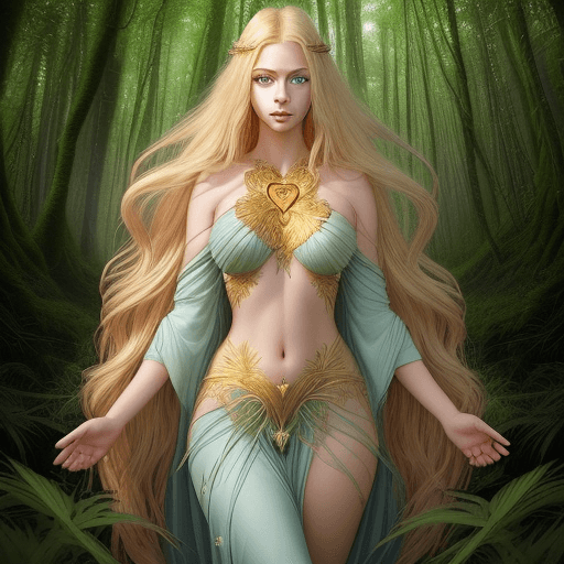 AI generated: Create a high-definition image of a beautiful woman representing Mother Nature. She has long, flowin...