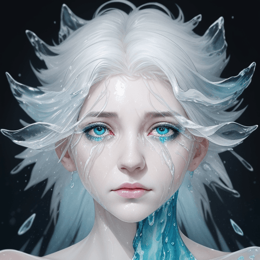 AI generated: A half body portrait of a woman made of water and ice, half body is submerged in ice, white hair dep...