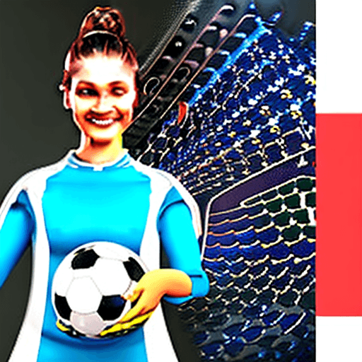 AI generated: professional sports athletic woman dressed as soccer player, soccer ball, smiling, football pitch in...