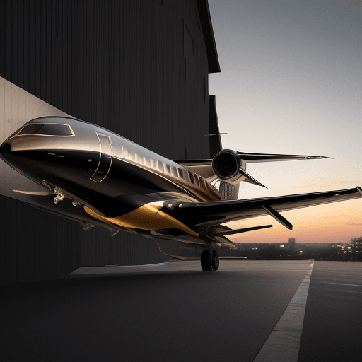 AI generated: A realistic image of a Bombardier Global 7500 exterior. The exterior is black and gold. 
