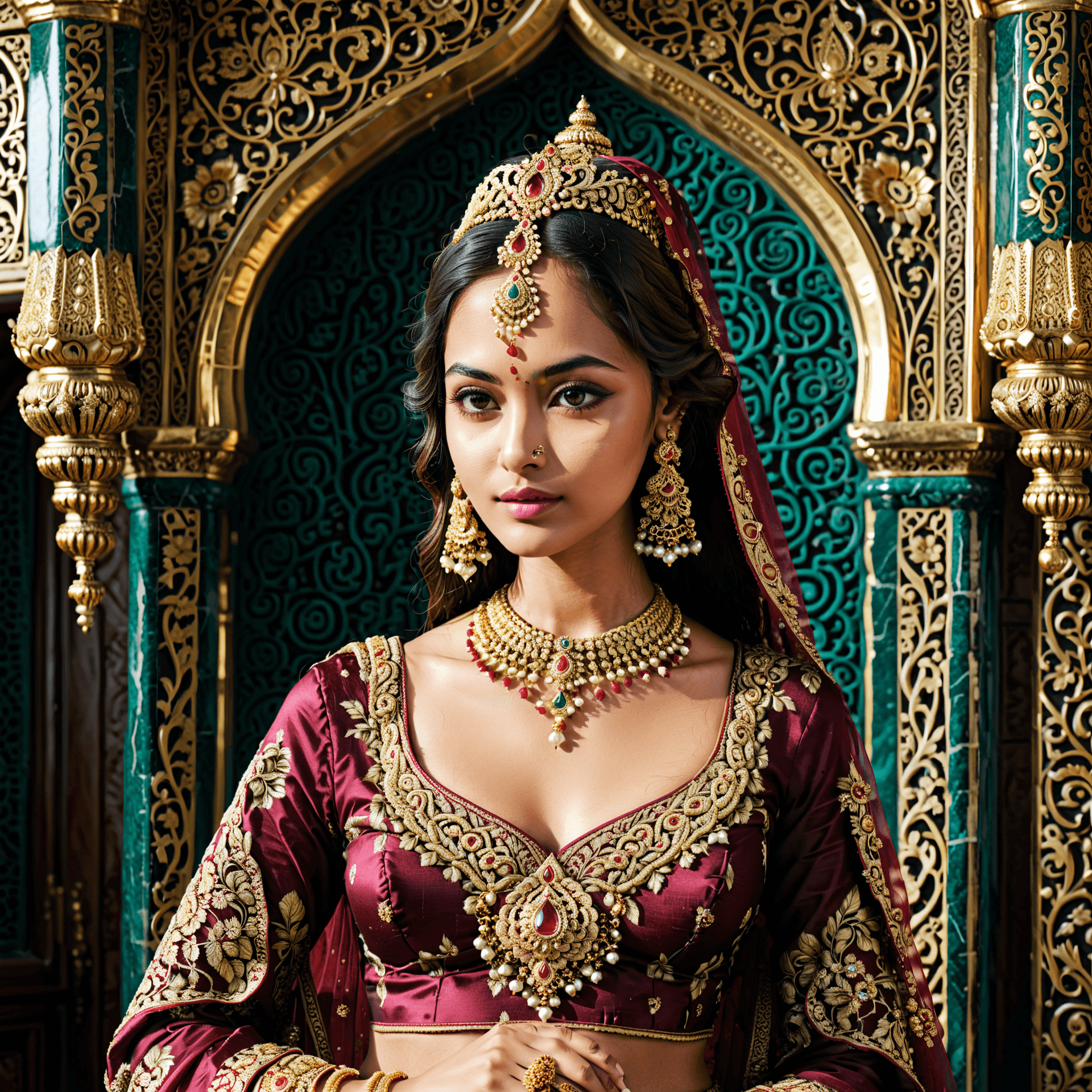AI generated: the grandeur and opulence of the Mughal Empire at the height of its power. Show Emperor Akbar the Gr...