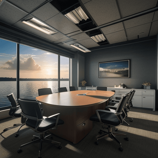 AI generated: Photo of a ultra realistic office room, Boats theme, dramatic light, hyper realistic, focused, extre...
