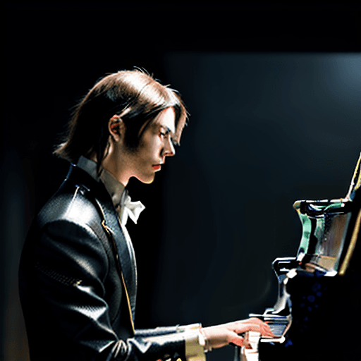 AI generated: Hyper realistic eye level, gentleman, pianist, Fantasy, Cyberpunk