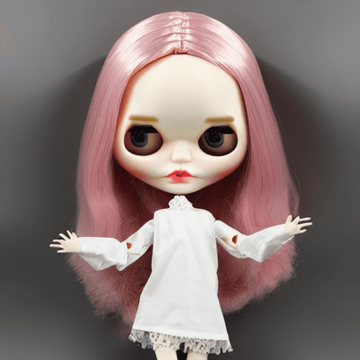 AI generated: Blythe doll robot, monolid eyes skinny face
