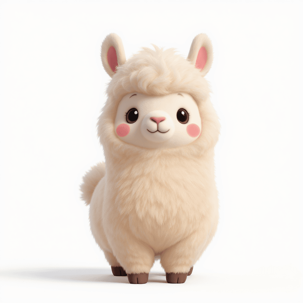 AI generated: minimalistic 3D cartoon style, fluffy fur, cartoon, alpaca, hyperrealistic