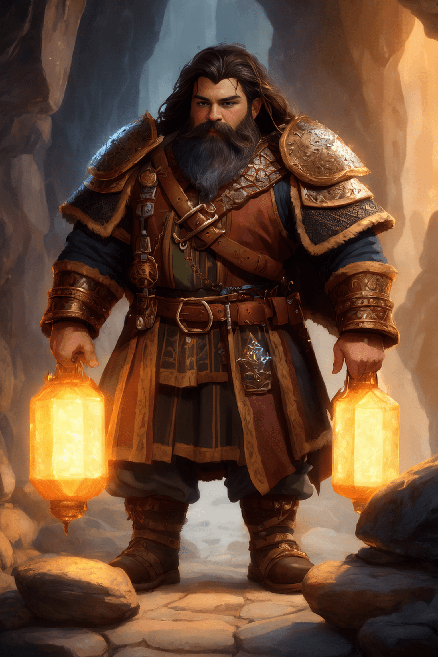 AI generated: (male dwarf eyes), an award winning portrait of a male dwarf from dnd, leather and cloth armor, in a...