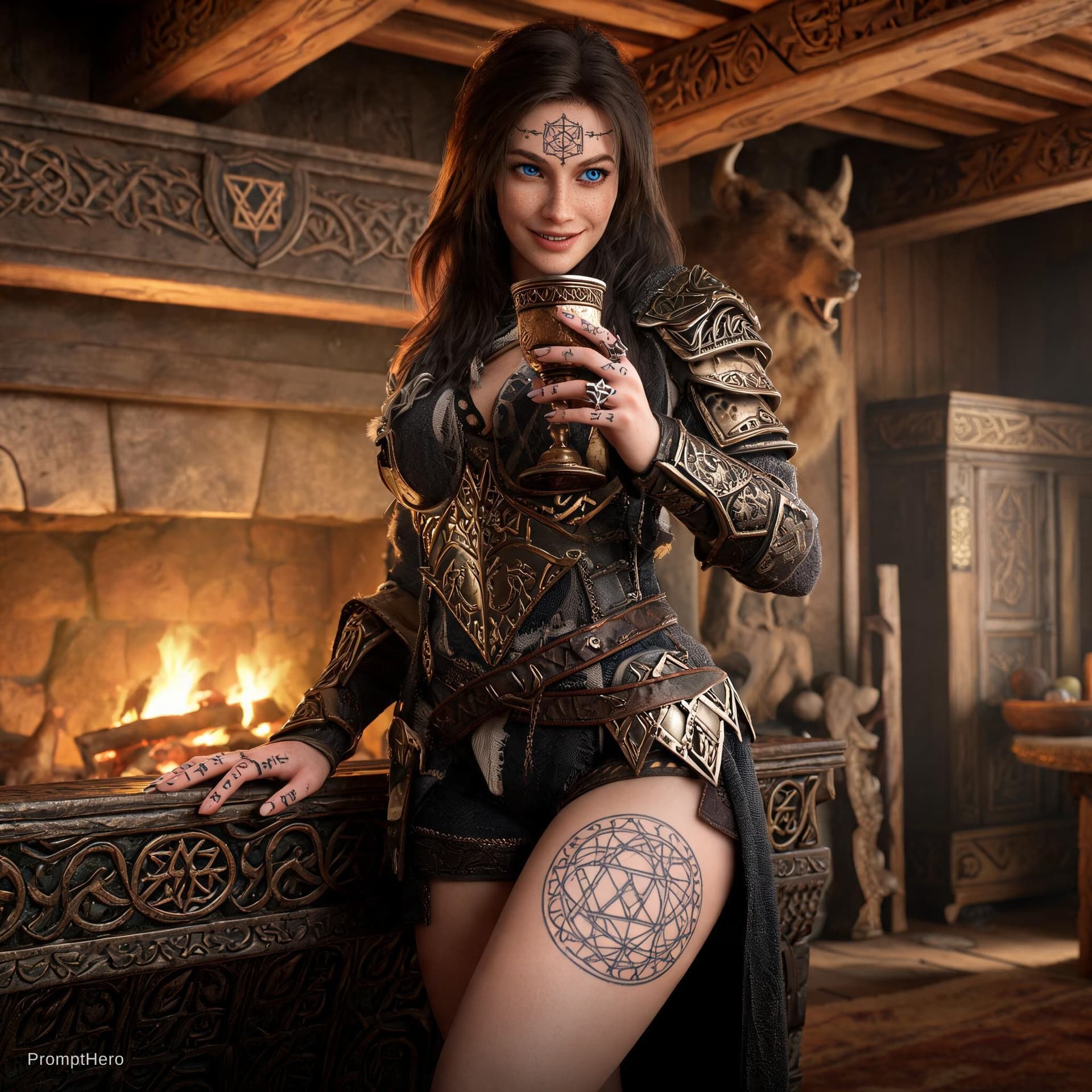 AI generated: LADY — Nordic Warrior of Valhalla, 4K photoreal fantasy realism, elegant athletic female warrior, ad...