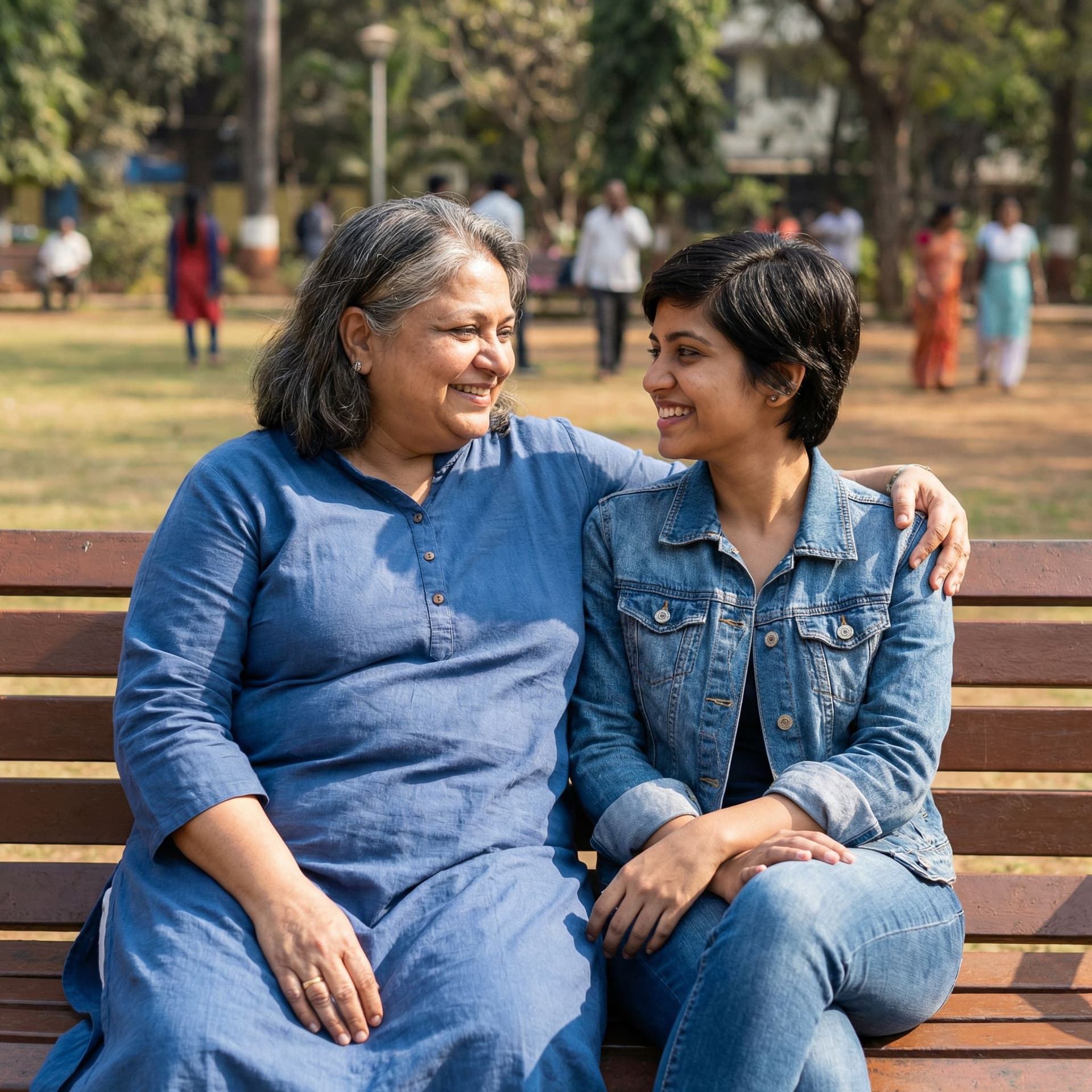 AI generated: generate a image of two indian lesbian women. one is older and one is younger. older is chubby
