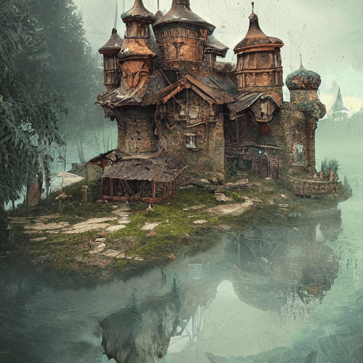 AI generated: Adobe photoshop terrarium fantasy medieval ancient russian village on floating rock photo manipulati...