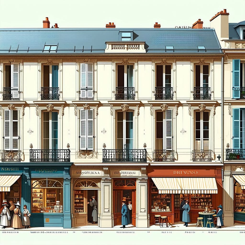 AI generated: Paris 1880, vintage illustration of a facade of shop