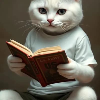 AI generated video: Cat is confident and reading book 