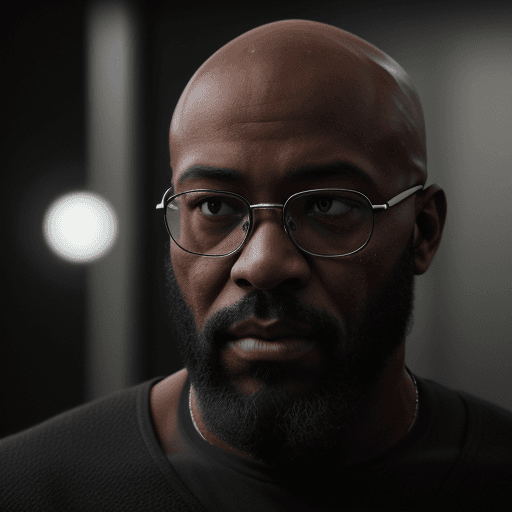 AI generated: "Imagine an ultra-detailed, ultra-realistic 8K cinematic image: In the center, a dark-skinned bald A...