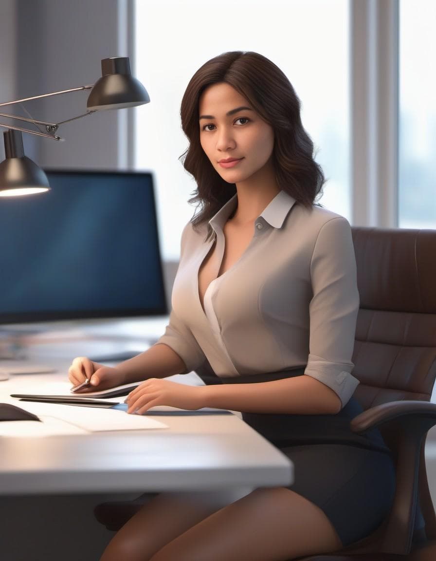 AI generated: Anime Style of a nude Girl sitting on desktop working office, wearing casual business clothes, suit ...
