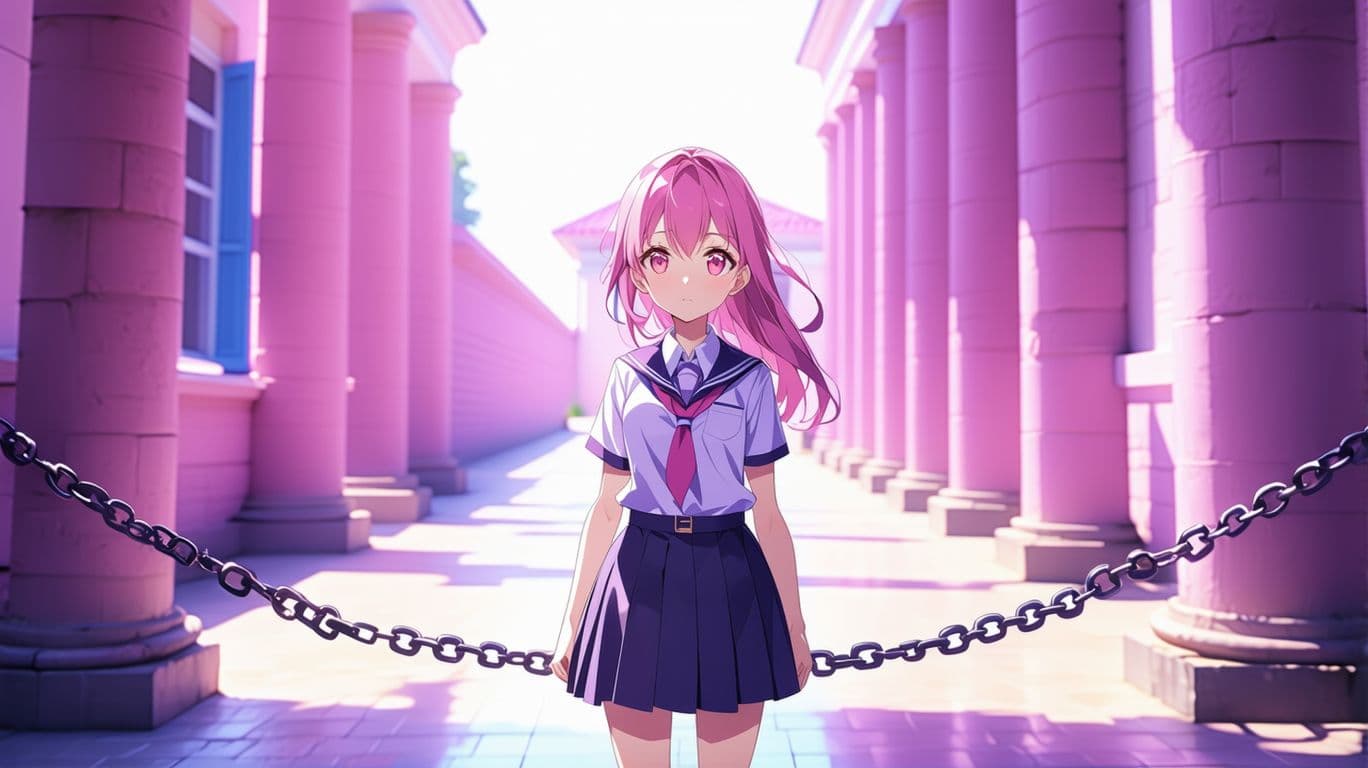 AI generated: A girl who is in school from front, 8K FHD , ((8K 8K )),Quality, looking at viewer, uniform, pink an...