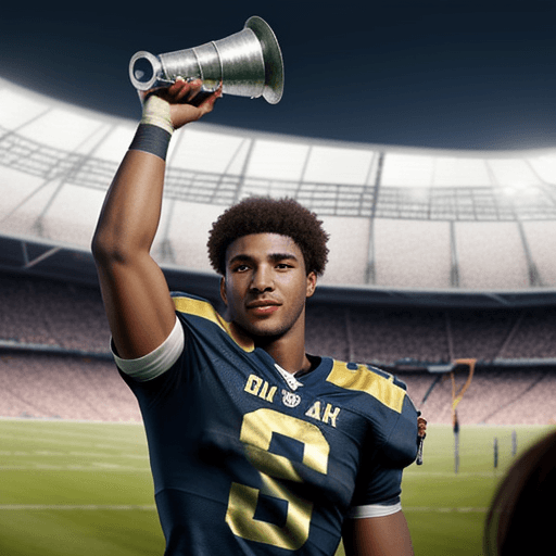 AI generated: a football player raises the cup at the stadium