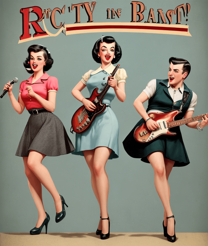 AI generated: rock band in the style of 1950's vintage magazine