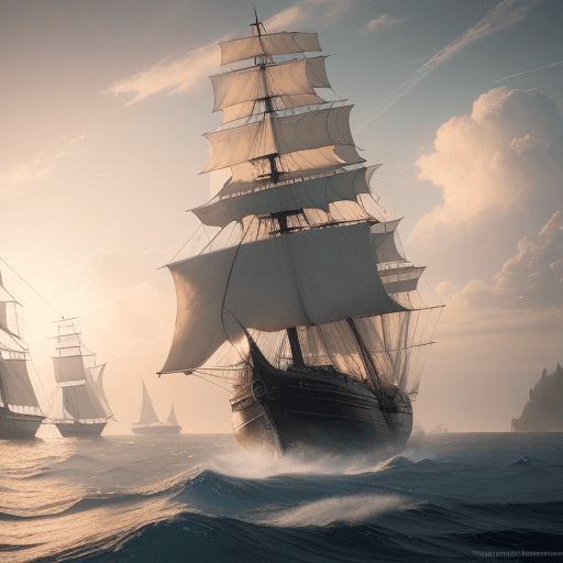 AI generated: Photo of a ultra realistic sailing ship, dramatic light, pale sunrise, cinematic lighting, battered,...