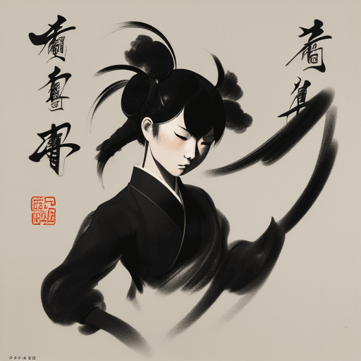AI generated:  china black brush painting, in the style of kazuki takamatsu, loose compositions, théodore géricaul...