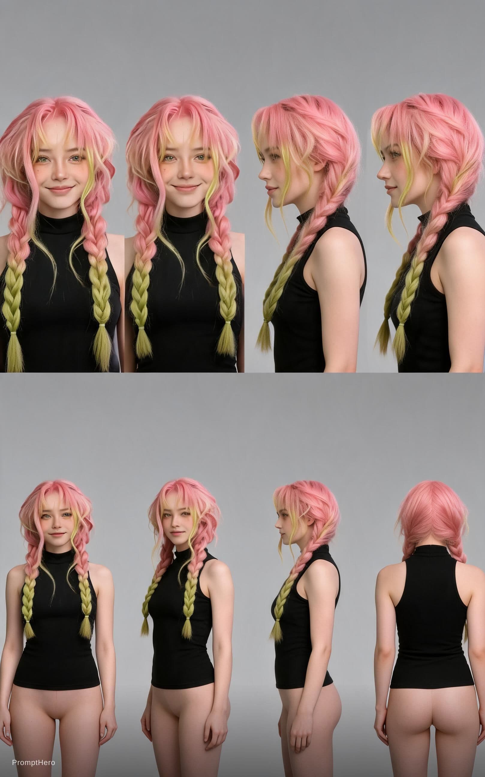 AI generated: Create a realistic DSLR character sheet on a grey backdrop using these uploaded selfies as the prima...