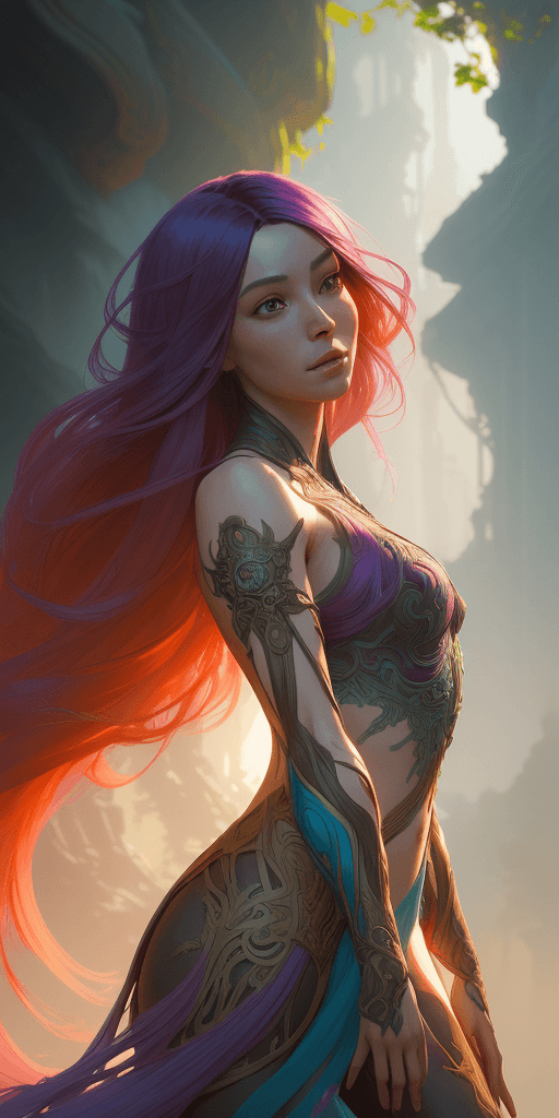 AI generated: beautiful (zxzxberna), intricate colorful hair with , sunlight, beautiful lighting, vibrant lighting...