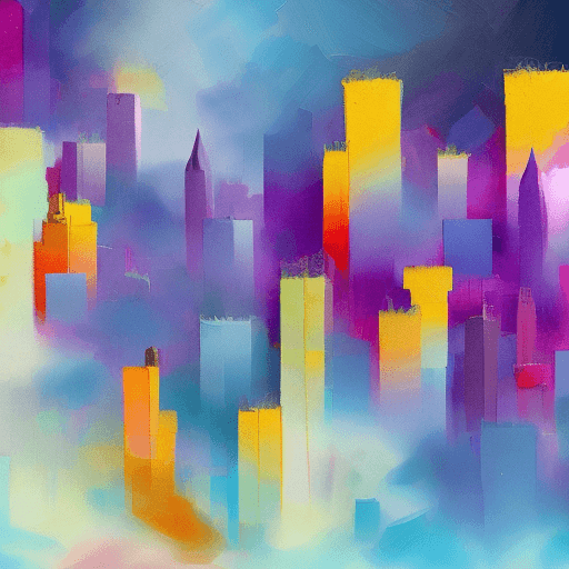 AI generated: Impasto thick brushstrokes bold color magical neighborhood, elegant simple translucent geometry, fog...