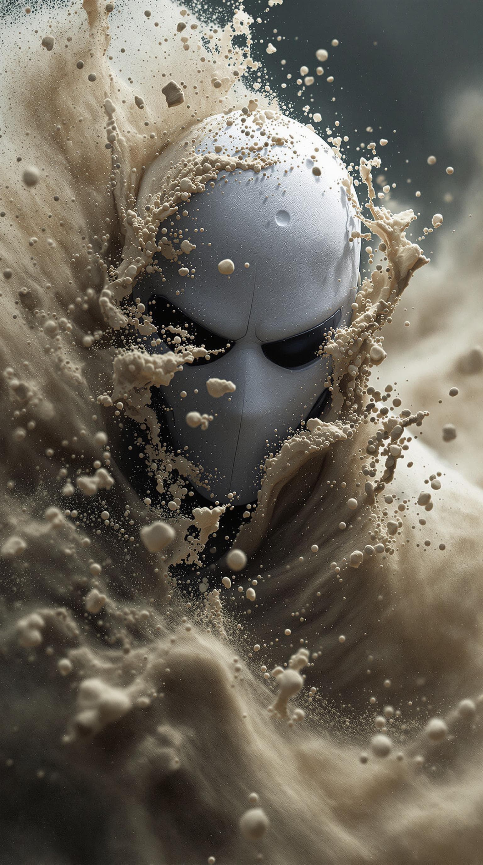 AI generated: Moon Knight dissolving into swirling sand, ultra-realistic, in the style of Marvel Comics, volumetri...
