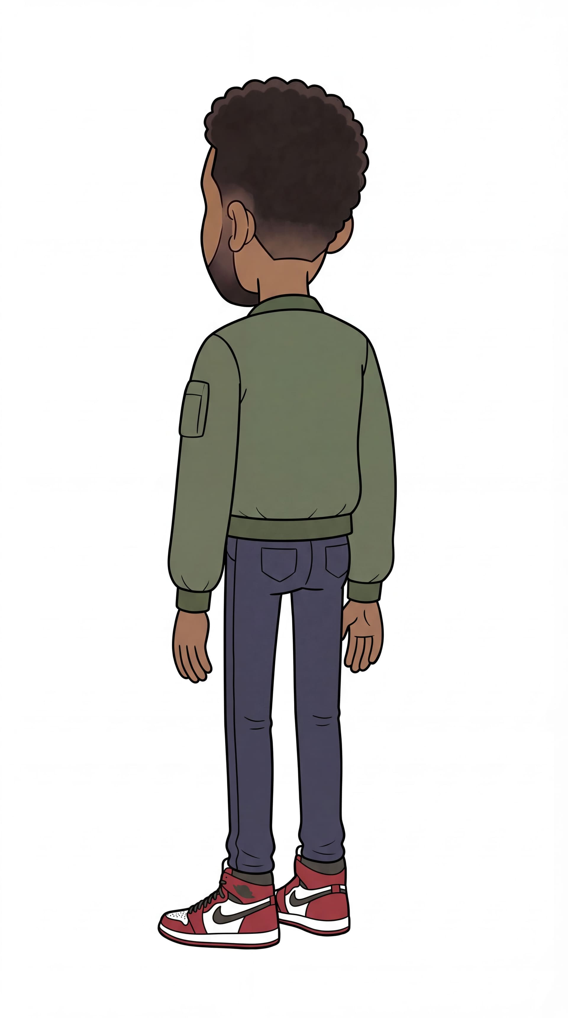 AI generated: 3/4 Rear: perspective for head and body.  Make sure it aligns with the reference image with all part...
