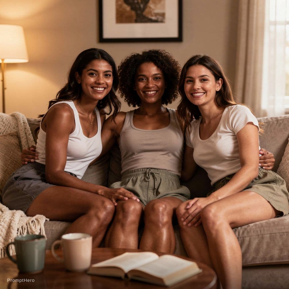 AI generated: Pov: 3 sexy women wearing very very very thine lingerie on bed 
