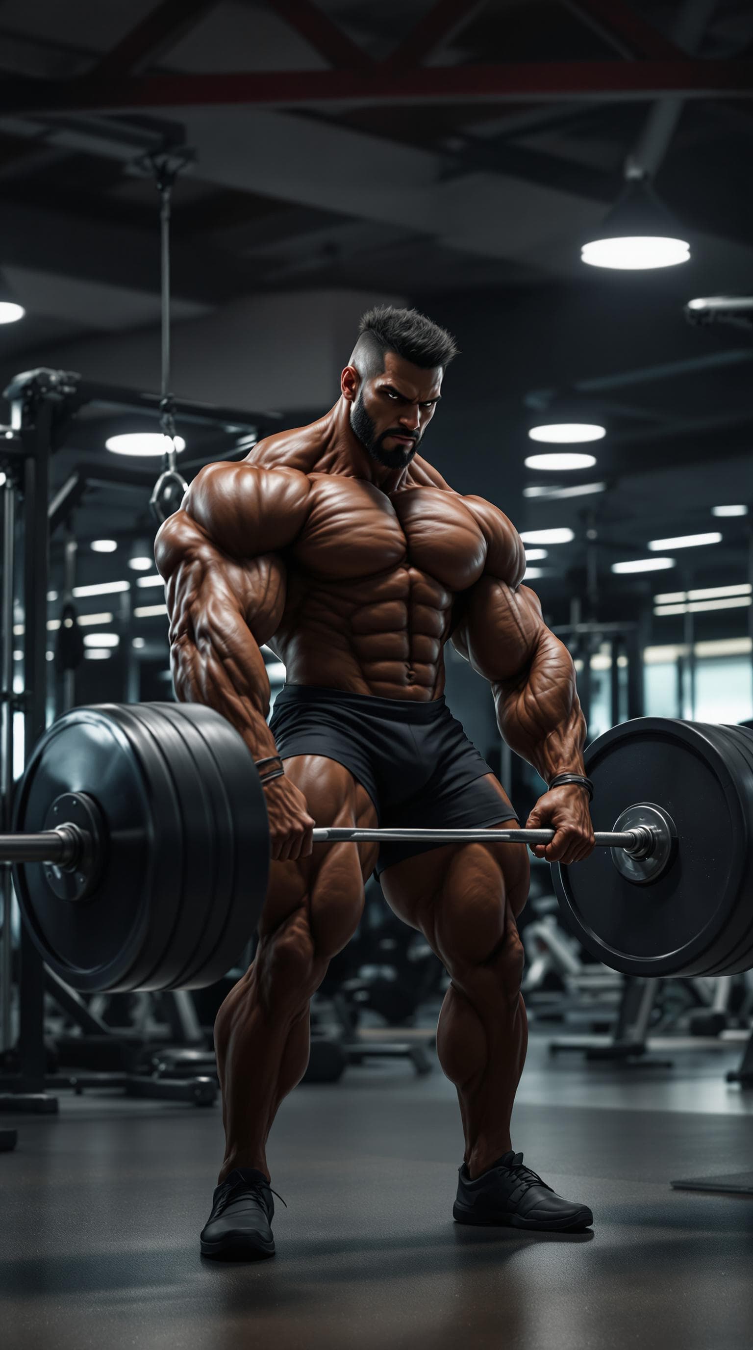 AI generated: A muscular bodybuilder lifting heavy weights in a modern gym, dynamic lighting, hyper-realistic, 4K ...